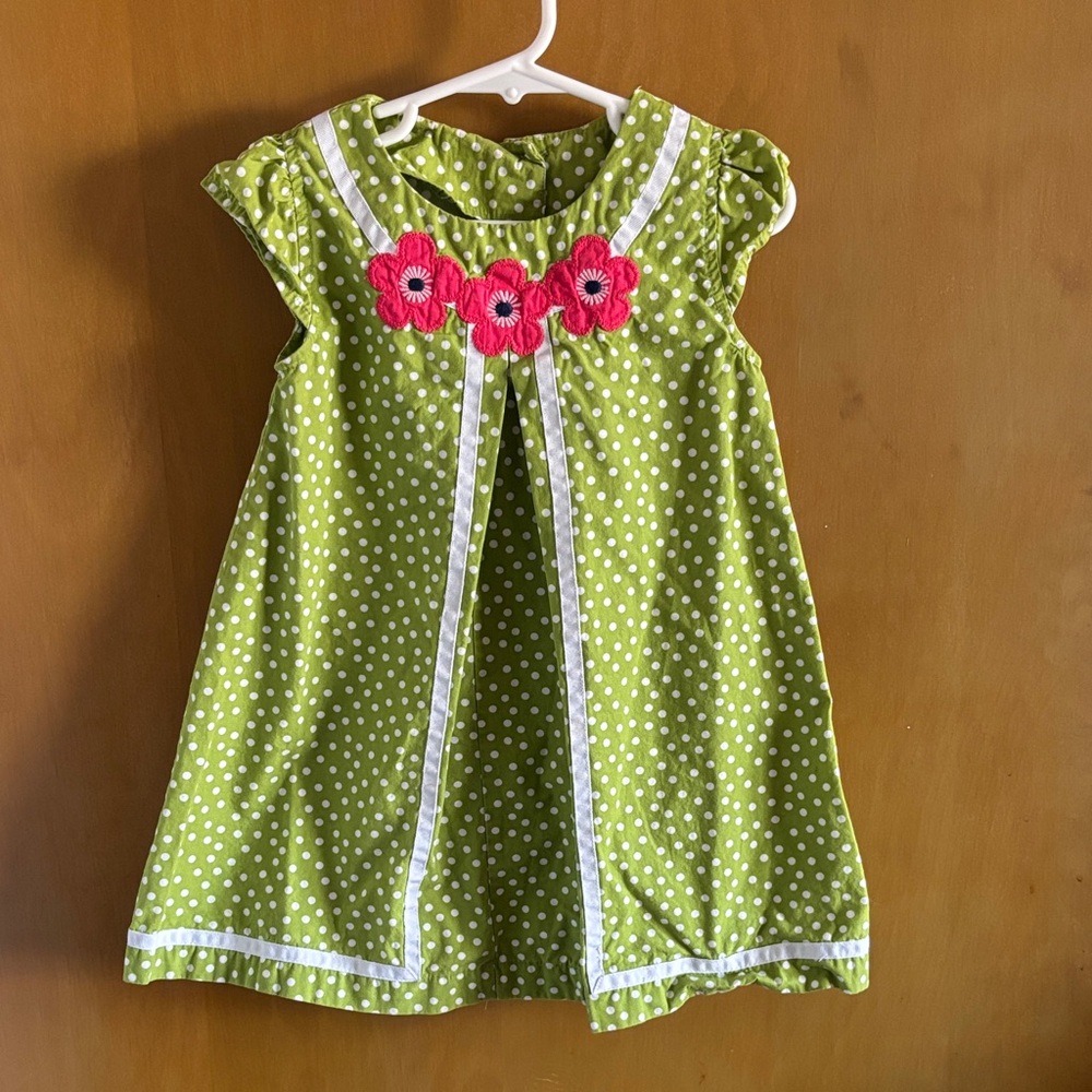 Gymboree Green Polka Dot Dress with Pink Floral Details